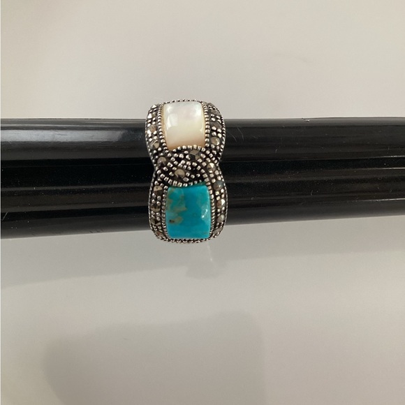 Turquoise/Mother of Pearl/Marcasite Ring - Picture 5 of 8